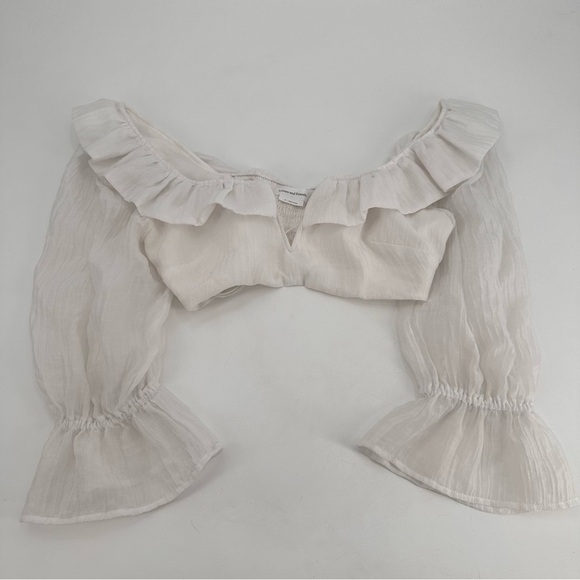 Lovers + Friends Fatima Ruffle White V Cut Crop Top Medium - Picture 5 of 5